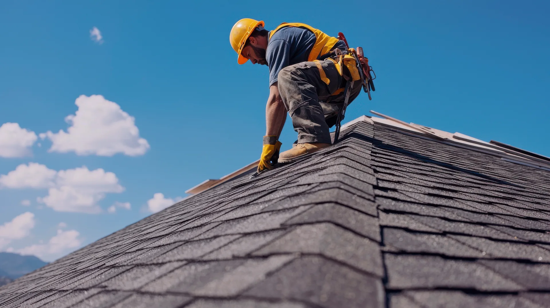 Licensed residential roofers near me repairing roof flashing around chimney in California
